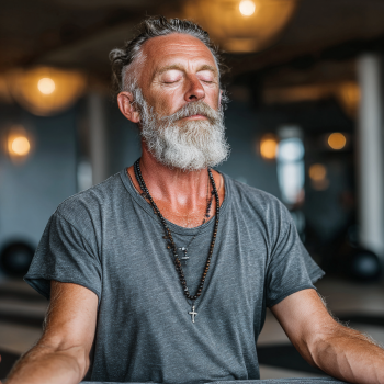 Старша жінка займається йогою