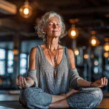 Група людей похилого віку займається йогою